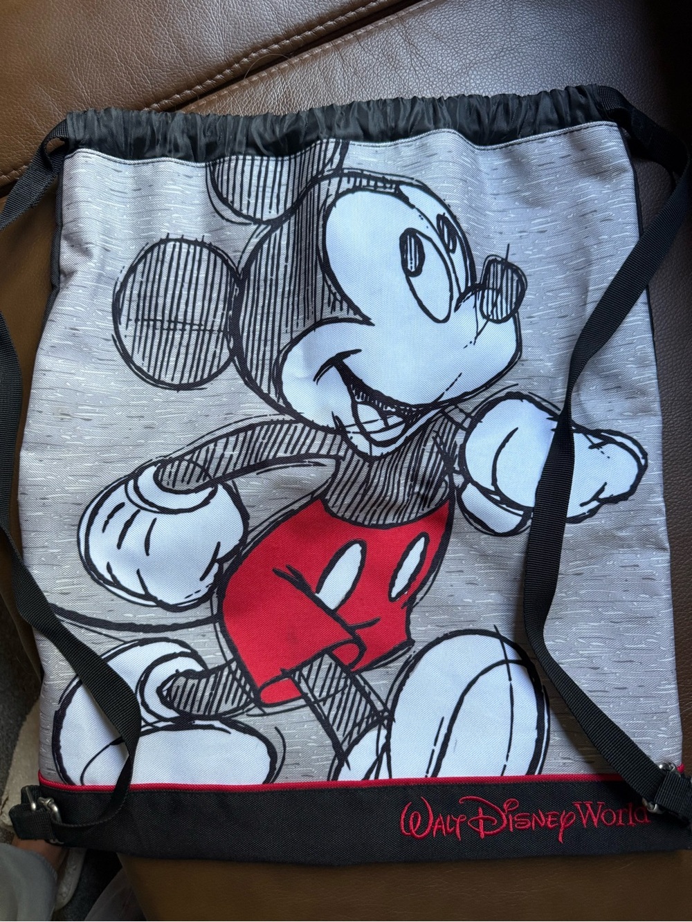Disney Black, Gray & Red Mickey Sketch Drawstring Backpack